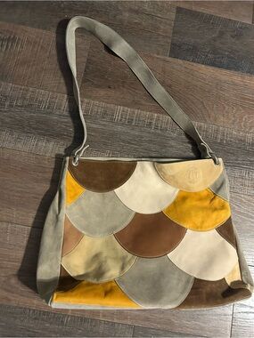 Ursula Mascaro Patchwork Leather and Suede Shoulder Bag in Tan, Brown & Mustard
